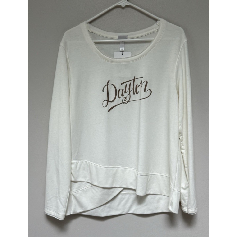 NWT University of Dayton Lightweight Womens Sweatshirt Ivory Sparkle Letter Med